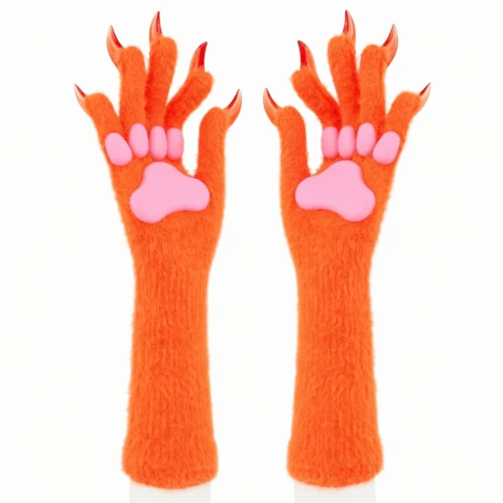 Long Cat Claw Gloves Furry Silicone Paw Pads Animal Claw Hand Gloves Cosplay Costume Accessories Cute Plush Gloves Unisex