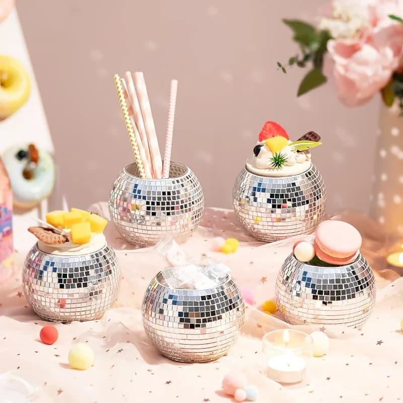6pcs Disco Ball Vase Elegant Wedding Table Centerpiece Artificial Flowers Decor Vase Multi-functional Flower Stand Candle Holder