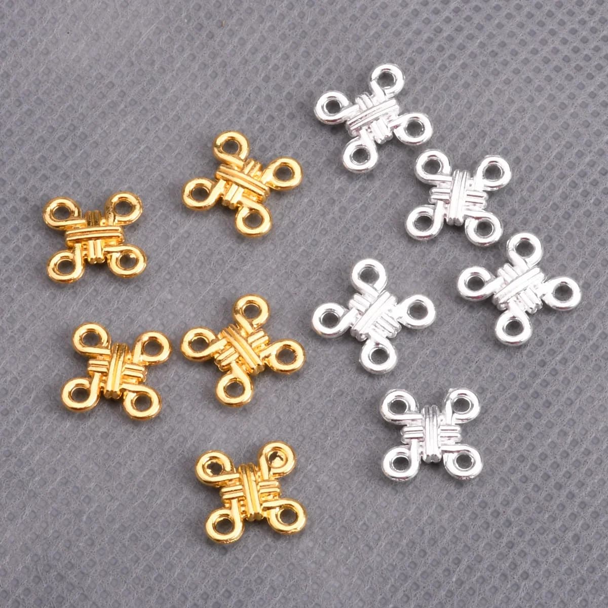 20 pieces of 12 mm cross knot connectors, gold/silver plated, metal, for creating diy earrings and jewelry accessories.