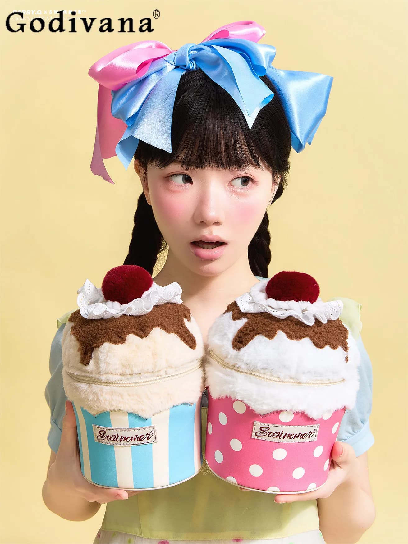 Borsa a Tracolla in Peluche a Forma di Cupcake, Stile Lolita Giapponese, Piccola e Versatile, Design Cartoonesco