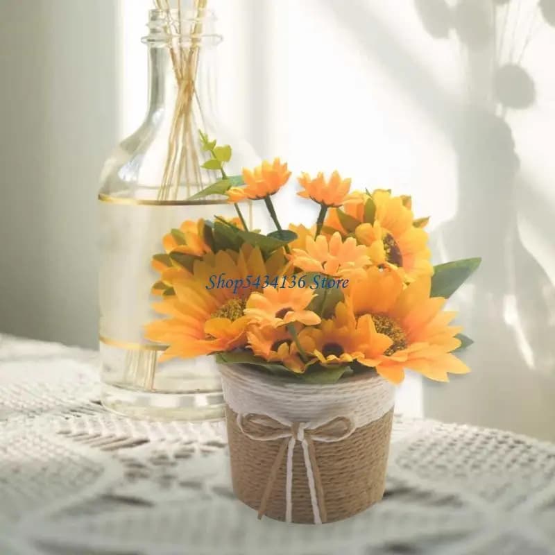 H7ED Artificial sunflowers in pot Plant in fake pot for home decorations and office