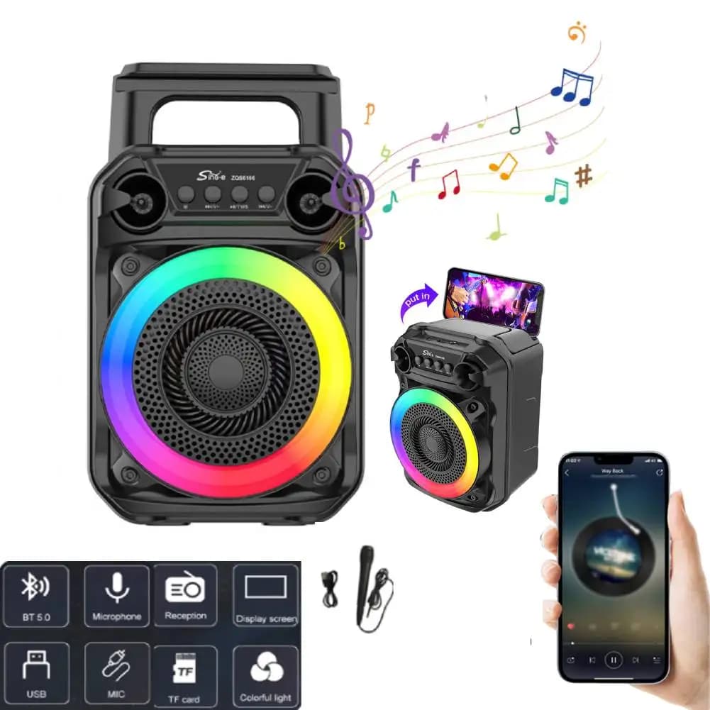 Altoparlante Bluetooth con Suono Stereo, Subwoofer Portatile, Altoparlante per Karaoke con Microfono, Adatto per Home Theater e Feste all'Aperto