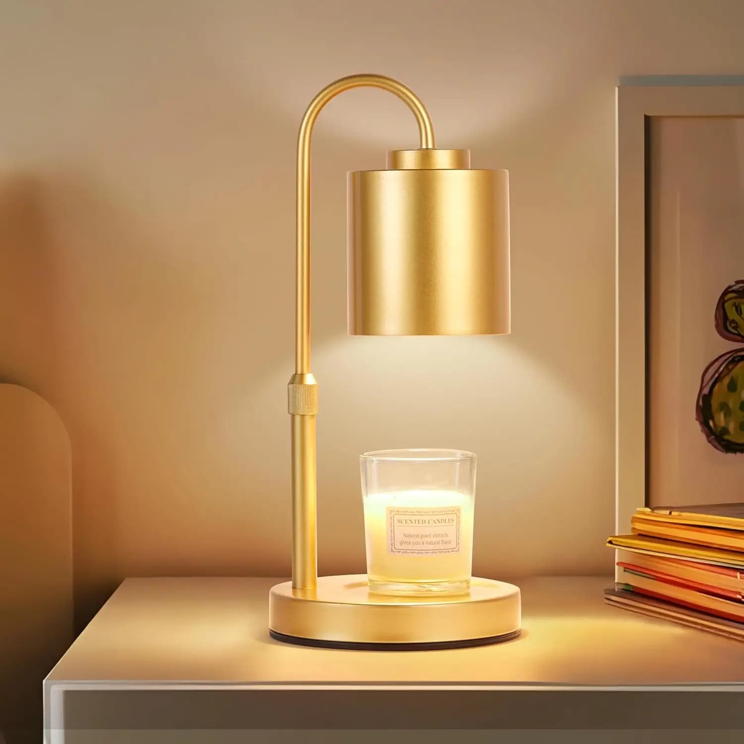 Adjustable Scaldacera Lamp with Timer and Dimmer, Electric Heater for Candles in Barattolo, Golden Decorative Gift for Home