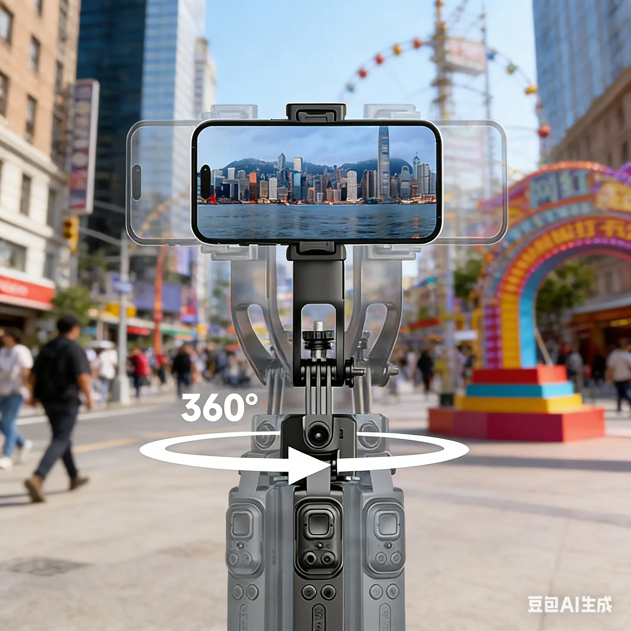 Treppiede Scalabile per Telefono con Asta Selfie e Tracciamento Automatico del Viso a 360° ° Treppiede rotante per selfie, accessorio per fotografia con cellulare