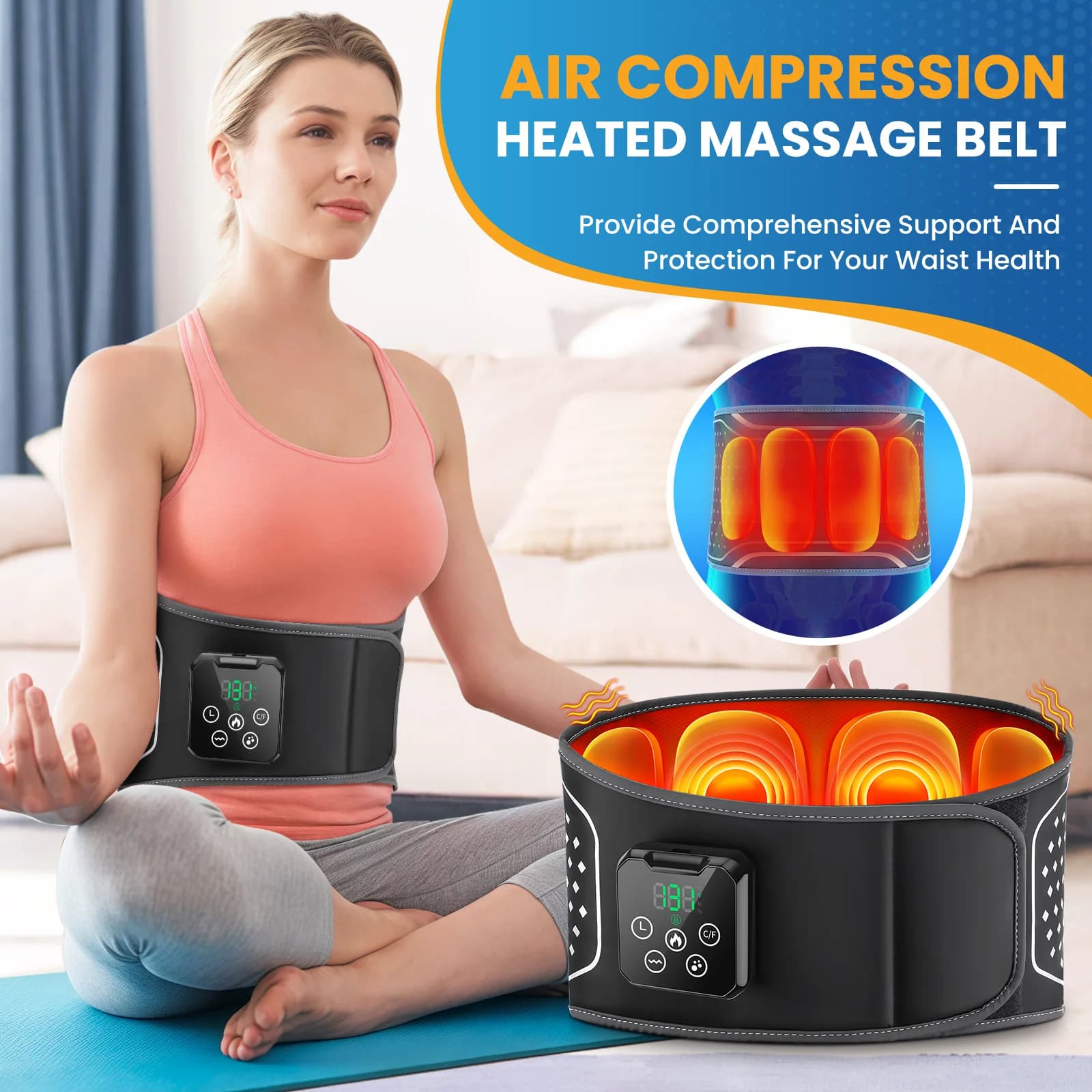 Cintura di supporto elettrica per la vita con impacco caldo e freddo con massaggio a compressione d'aria per il rilassamento dell'affaticamento lombare e della schiena bassa