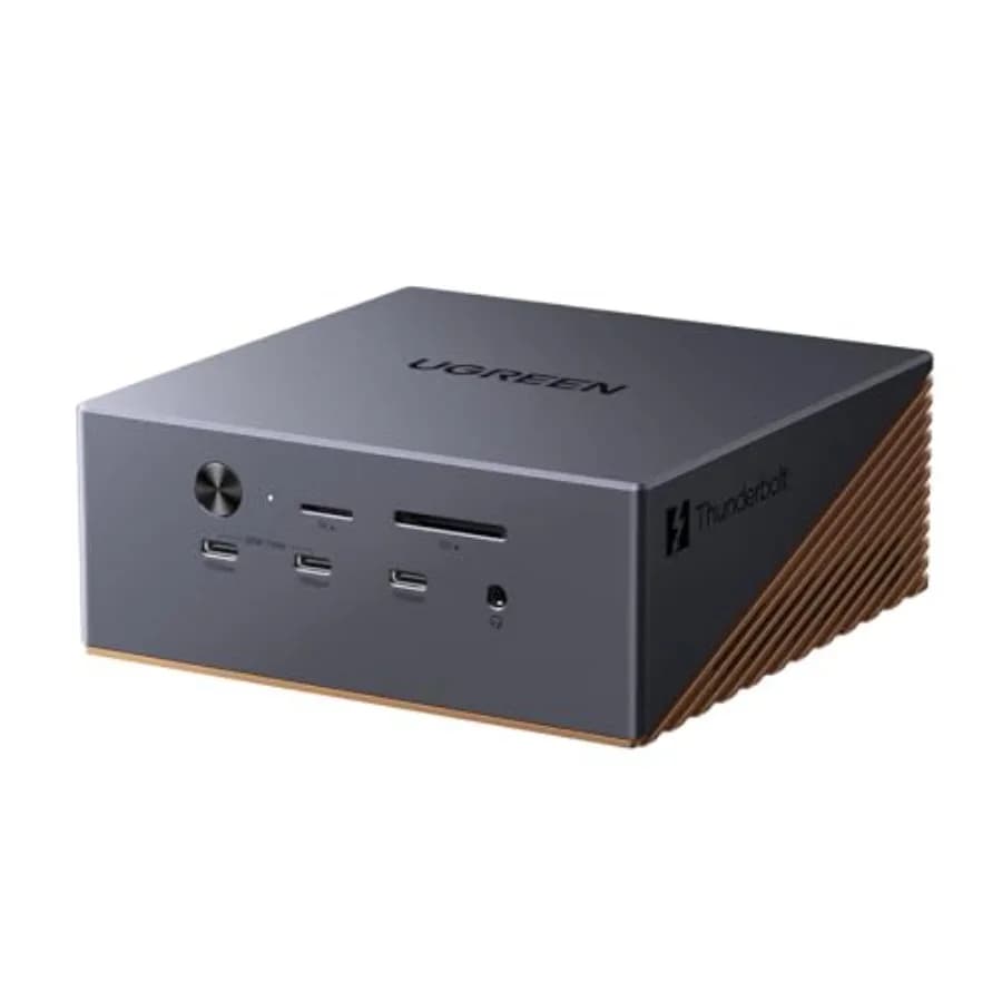 Thunderbolt 5 docking station for laptops: aluminum, black, 120Gbps transfer, 8TB M.2 NVMe SSD, single 8K/dual 6K@60Hz display,