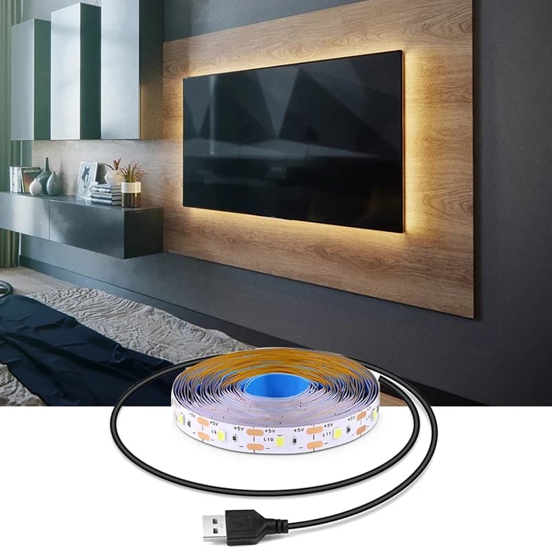 Strisce LED USB DC 5V 2835 Bianco Caldo, Illuminazione per TV e Specchi, Nastro LED per Decorazione Stanze, Lampada a Nastro, Luci a Stringa LED