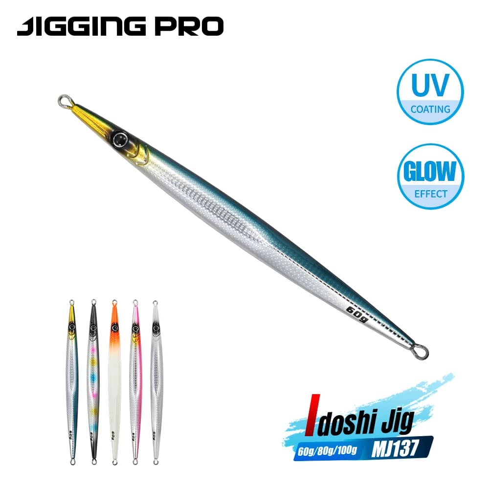 JIGGINGPRO Esca Metallica a Forma di Ago 60g 80 100g per Pesca in Mare, Esca Verticale a Rapida Immersione per Jigging