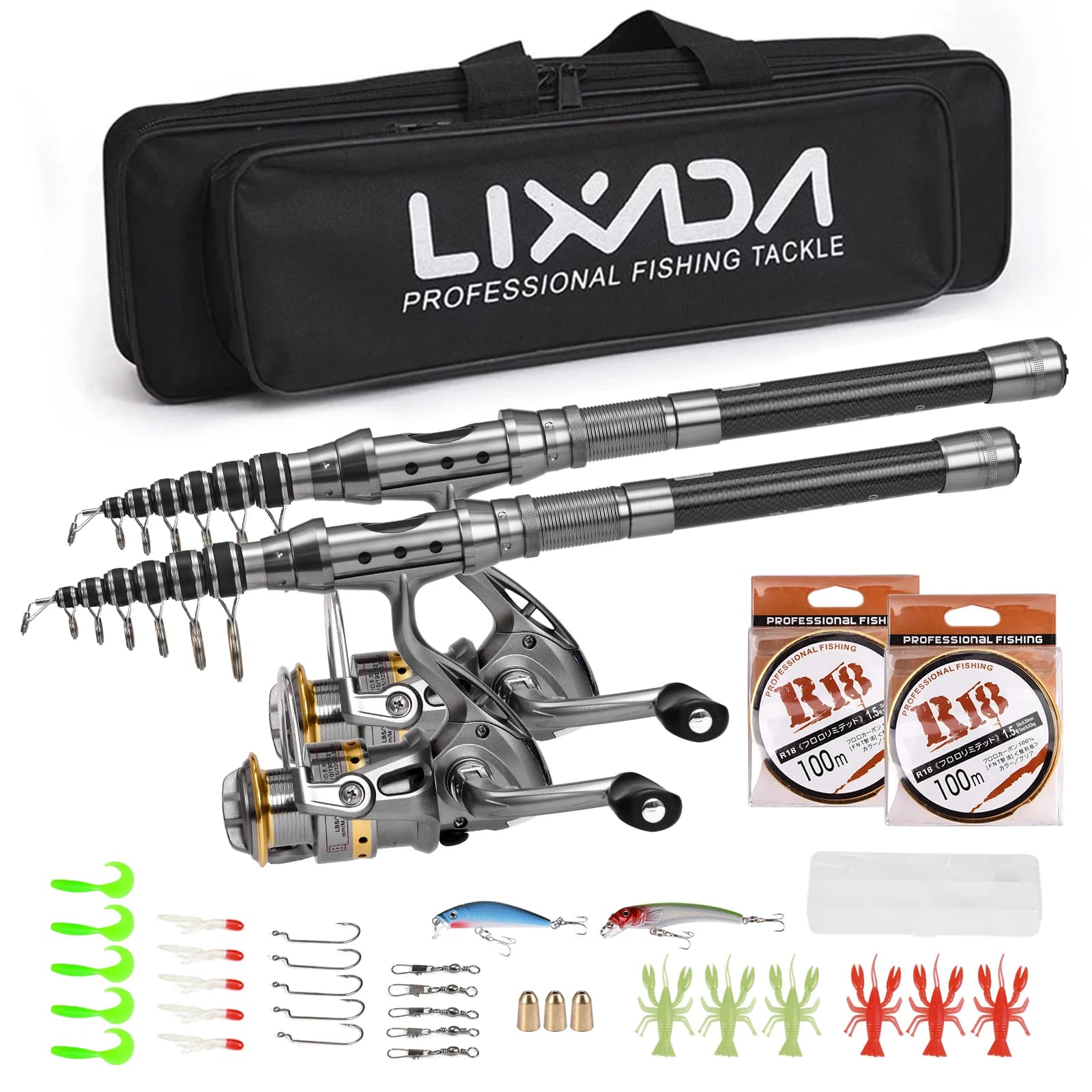 1.5/1.8/2.1/2.4m Fishing rod Combo Set 2PCS Rod and reel Telescopic fishing rod Carbon fiber spinning reels Fishing accessories