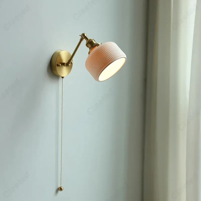 Creative LED Ceramic E27 Rotatable with Switch Pull Rope Bedroom Bedside Wall Lamp Living Room Study Corridor Lighting Fixture