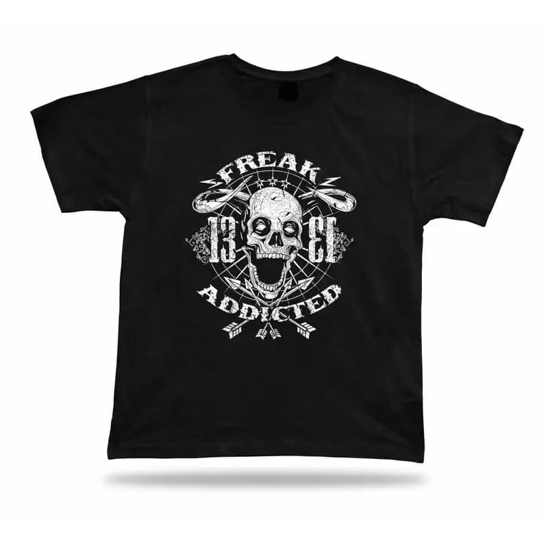 Tshirt Tee Shirt Birthday Gift Idea Freak Addicted Skull Arrow Horns 13 Creepy