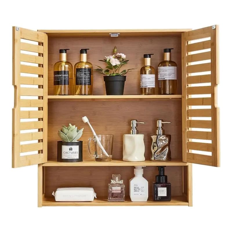 Wall Mounted Cupboard 21x7x23 Inches For Laundry Room Kitchen Restroom, Adjustable Shelf Open Partition Medicine Organizer Hanging Storage Unit