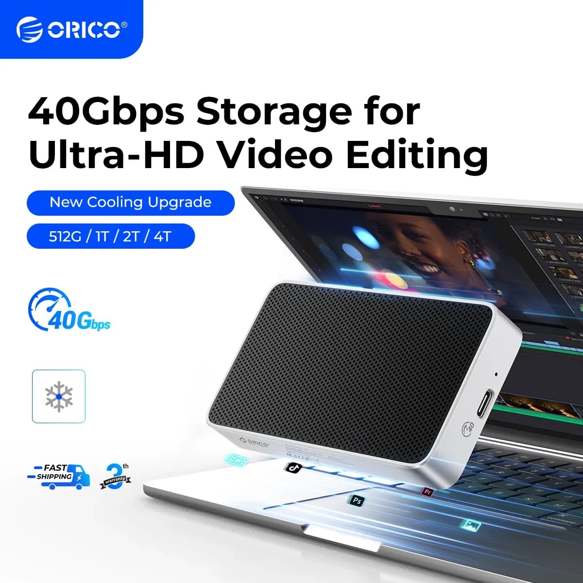 ORICO 40Gbps USB4 portatile NVMe 40Gbps unità SSD esterna ultra veloce PCIe4.0 NVME fino a 3800 MB/s compatibile Thunderbolt 3/4