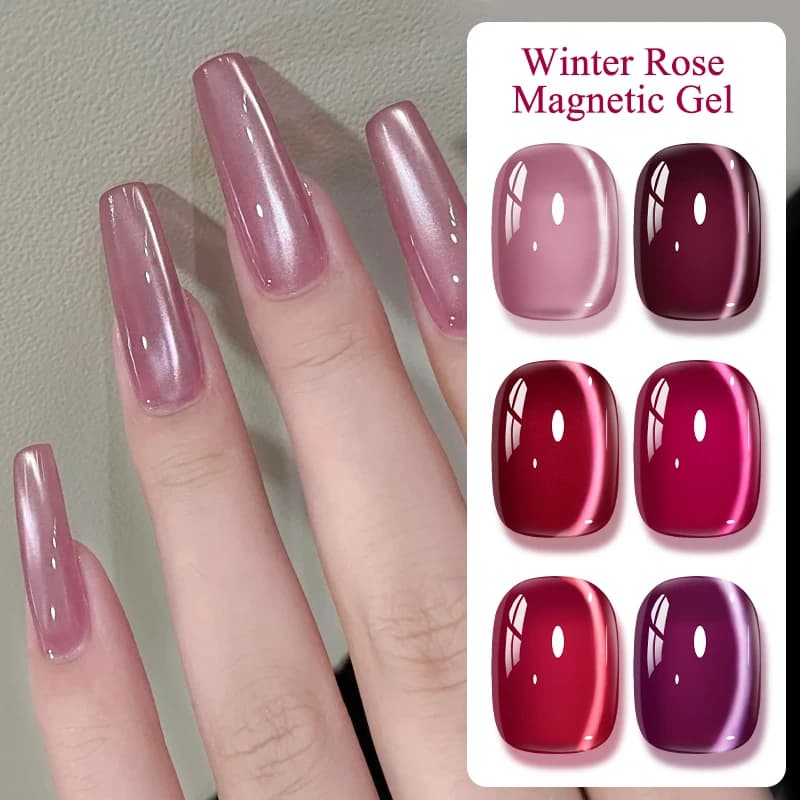 Smalto per unghie gel magnetico rosa inverno rosa gatto perline di vetro magnetico semipermanente Soak Off smalto gel UV per nail art per San Valentino