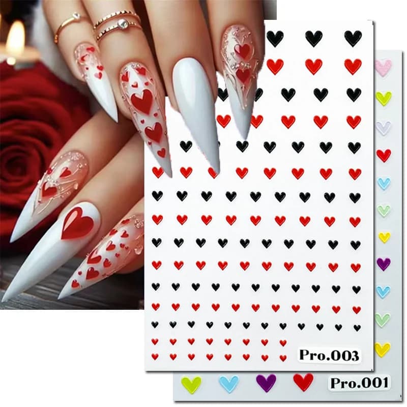 5d adesivi per nail art in rilievo San Valentino Rosso Nero Rosepink Love Hearts Sliders Decalcomanie Decorazioni per punte per unghie Manicure