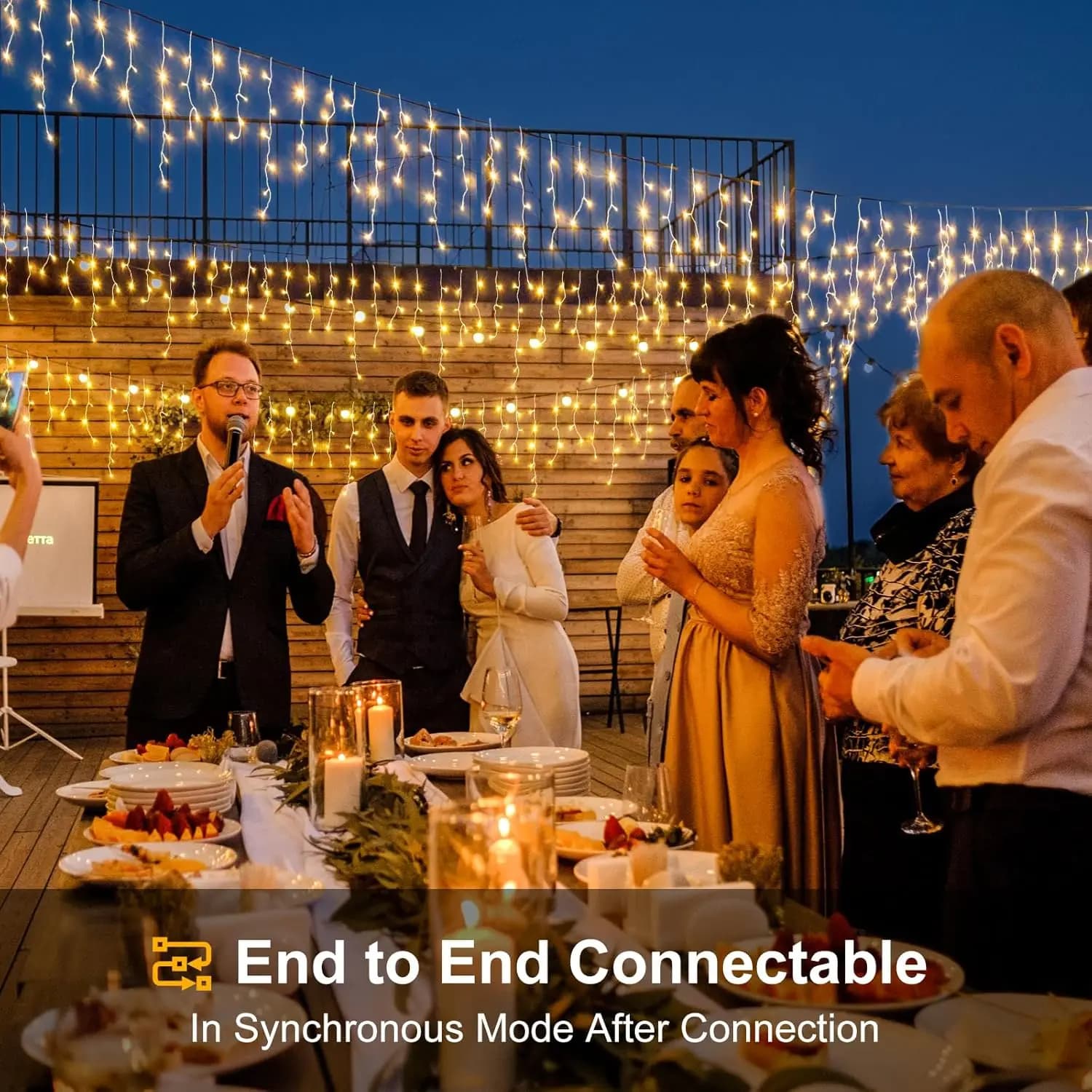 Luci a LED a cascata per esterni, ghirlanda a tenda, decorazione natalizia per casa, patio, feste, luci fatate 2026