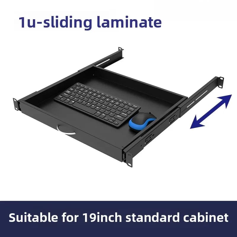19" Rack Sliding Shelf Tray for Server/Cable Management–1U Telescopic Adjustable Keyboard Drawer & Mouse Tray with Sliding Rails