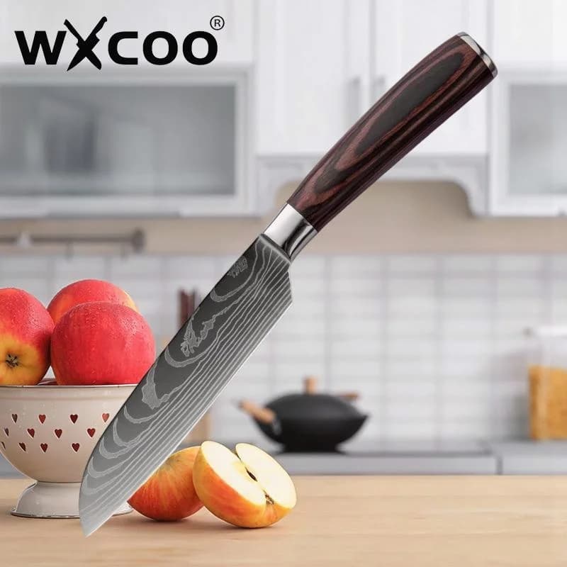 WXCOO Coltelli Santoku piccoli da 5 pollici Coltelli da cucina per la casa Tagliaverdure Pelapatate per pane Coltello Santoku in acciaio inossidabile