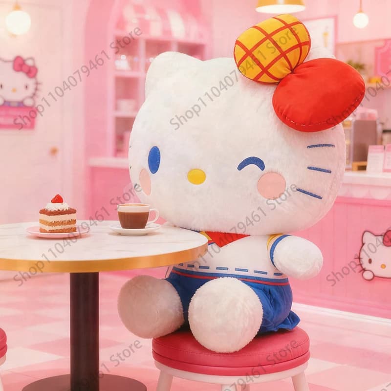 60cm Kawaii Sanrio Hello Kitty Stuffed Doll Big Size Pillow Anime in Cute Uniform Cartoon KT Plush Toy for Kids Birthday Gift