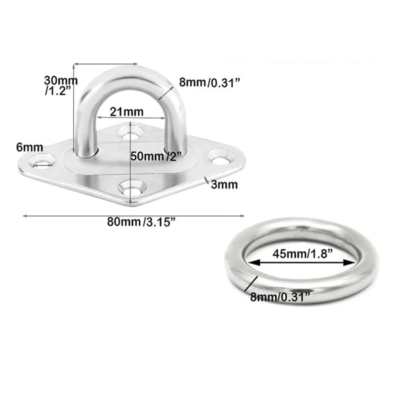 Accessori per Coperta Marina: Piastra ad Occhio con Anello in Acciaio Inossidabile Lucidato, Ancoraggio a Soffitto per Cinghie di Addestramento, Amache e Barche