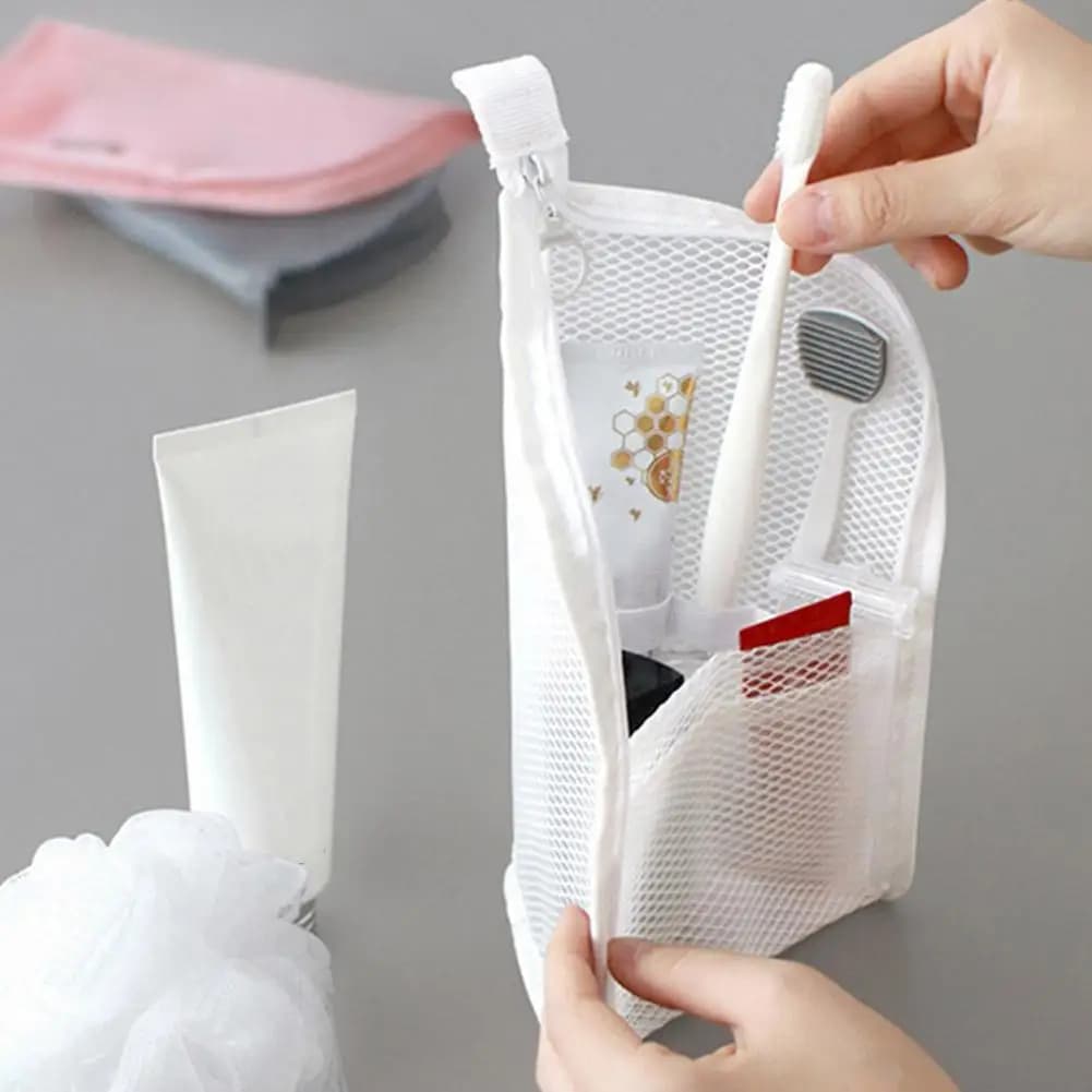 Borsa da viaggio in rete per articoli da toeletta, organizer portatile per spazzolino e cosmetici, custodia per pennelli da trucco, pochette da bagno