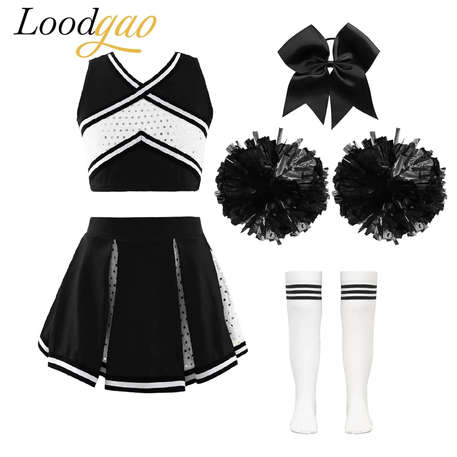 Costumi da cheerleader per ragazze Vestito da ballo da allegria Uniformi da cheerleader Crop Top Gonna + Calzini Set di abbigliamento da ballo per ragazze della scuola per le vacanze