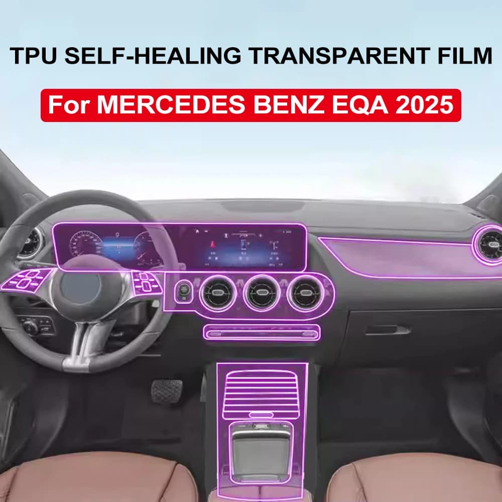 TPU Protective Film for Central Console and Dashboard with Navigation for Mercedes Benz EQA 2025, Pretagliata e Antigraffio