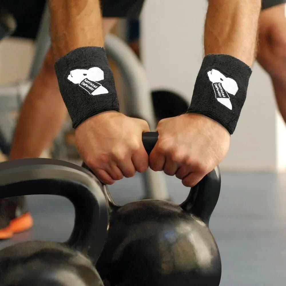 1 paio di protezioni per il polso in cotone per kettlebell, protezioni per il polso nere che assorbono il sudore, 1 paio di protezioni comode per proteggere il polso