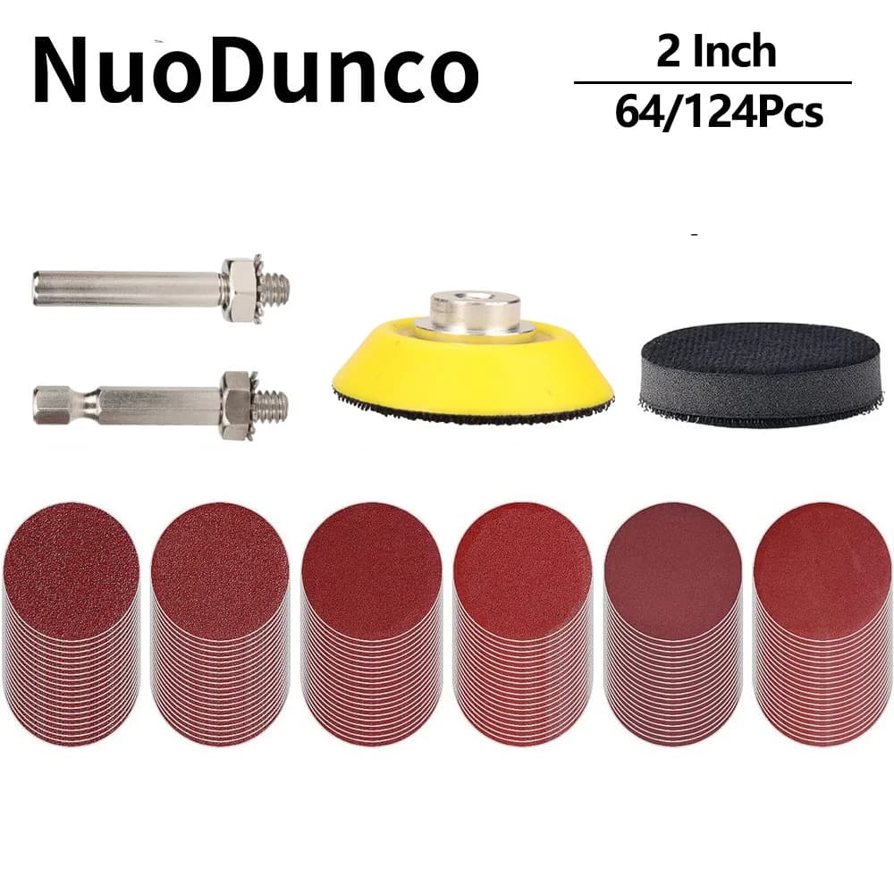 124/64Pcs 2 Inch Around Sandpaper Sanding Disc 80-2000 Grit Abrasive Polishing Pad for Dremel Accessories Metal Wood Polishing
