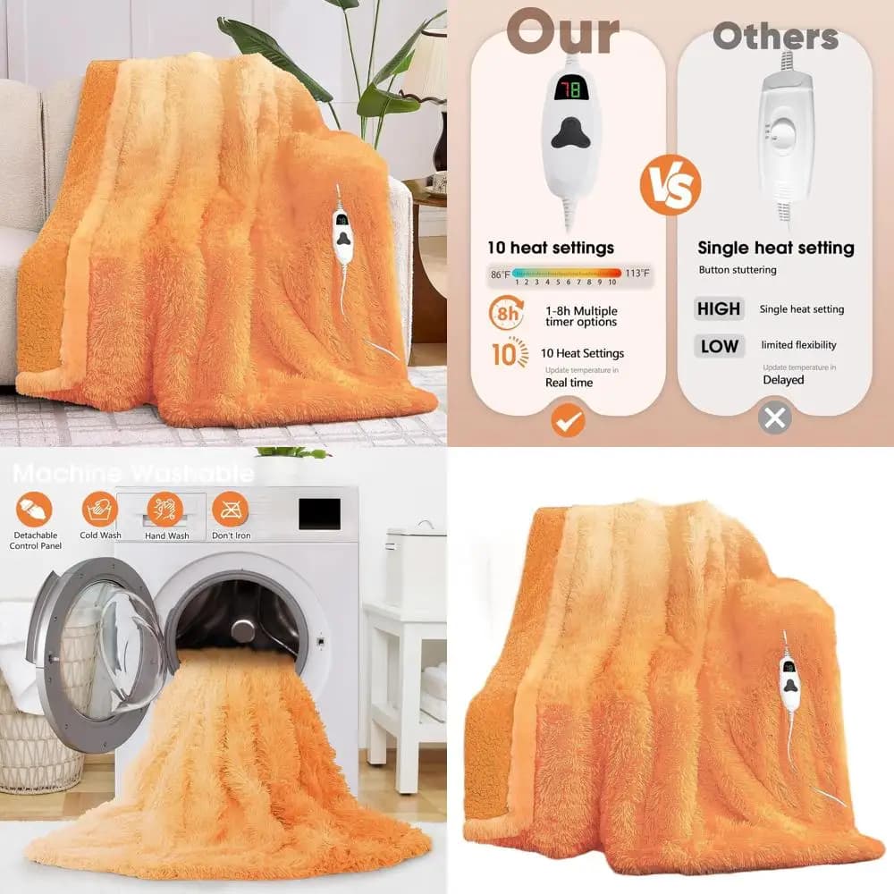 Coperta Elettrica in Finta Pelliccia Marrone Cacao, 10 Livelli di Calore e 5 Impostazioni Timer, 50x60, Regalo Ideale per Donne e Nonne