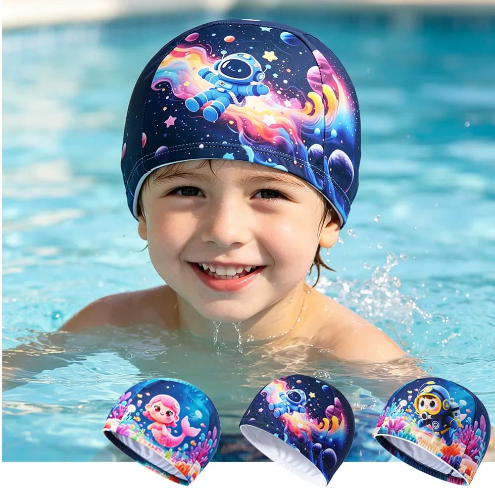 Quick Dry Kids Swimming Cap Soft Breathable Light Fabric Secure Fit for Children Pool Training and Water Sports