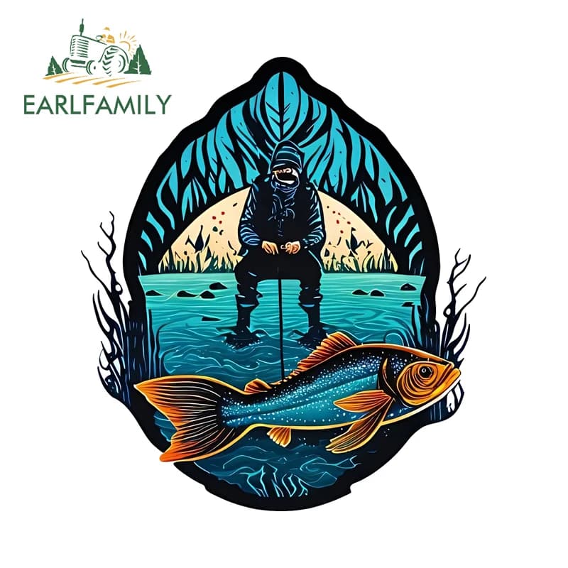 EARLFAMILY Fishing Wall decals for digital art cars Simple and fresh Fishing equipment box Back windshield Decalcomania Beautiful sun protection Car Styling