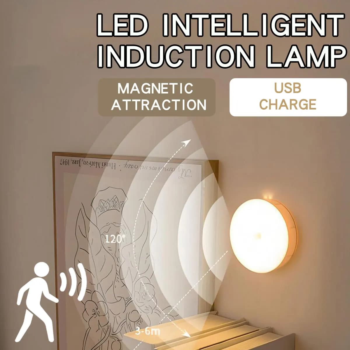 Motion Sensor LED Night Light USB Rechargeable Night Lamp For Kitchen Cabinet Wardrobe Lamp Staircase Wireless LED Closet Light