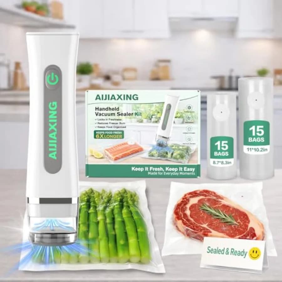Sigillatrice Sottovuoto Compatta per Alimenti con 30 Sacchetti Riutilizzabili, Potente Macchina Sigillatrice Sottovuoto Portatile per Casa, Cucina e Viaggi