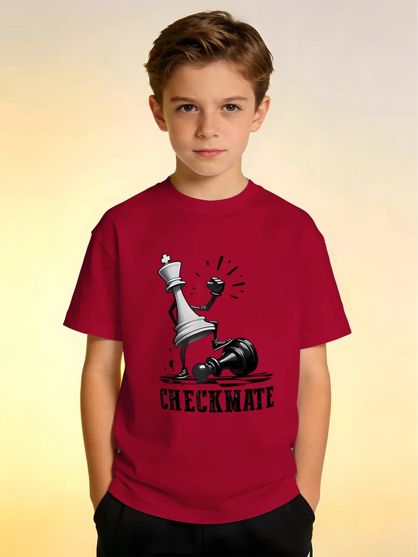 Kids Chess Checkmate Print O Neck Short Sleeve Tee Ultra Breathable Outdoor Daily Trendy Light Premium Loose Summer Boys Top