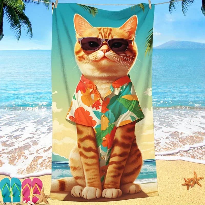 Telo mare alla moda con motivo gatto, protezione solare, antivento, adatto per piscina, campeggio, viaggi, coperta