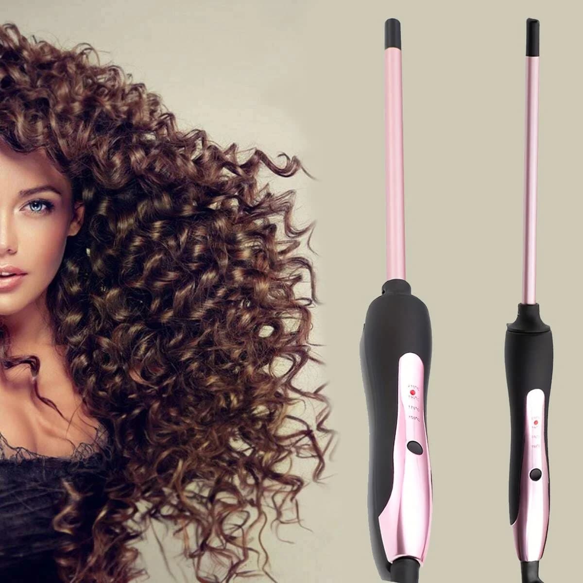 1 ferro arricciacapelli sottile da 3/8 pollici, arricciacapelli in ceramica adatto per capelli corti e lunghi, temperatura regolabile, spegnimento automatico, oro rosa da 9 mm, Holi