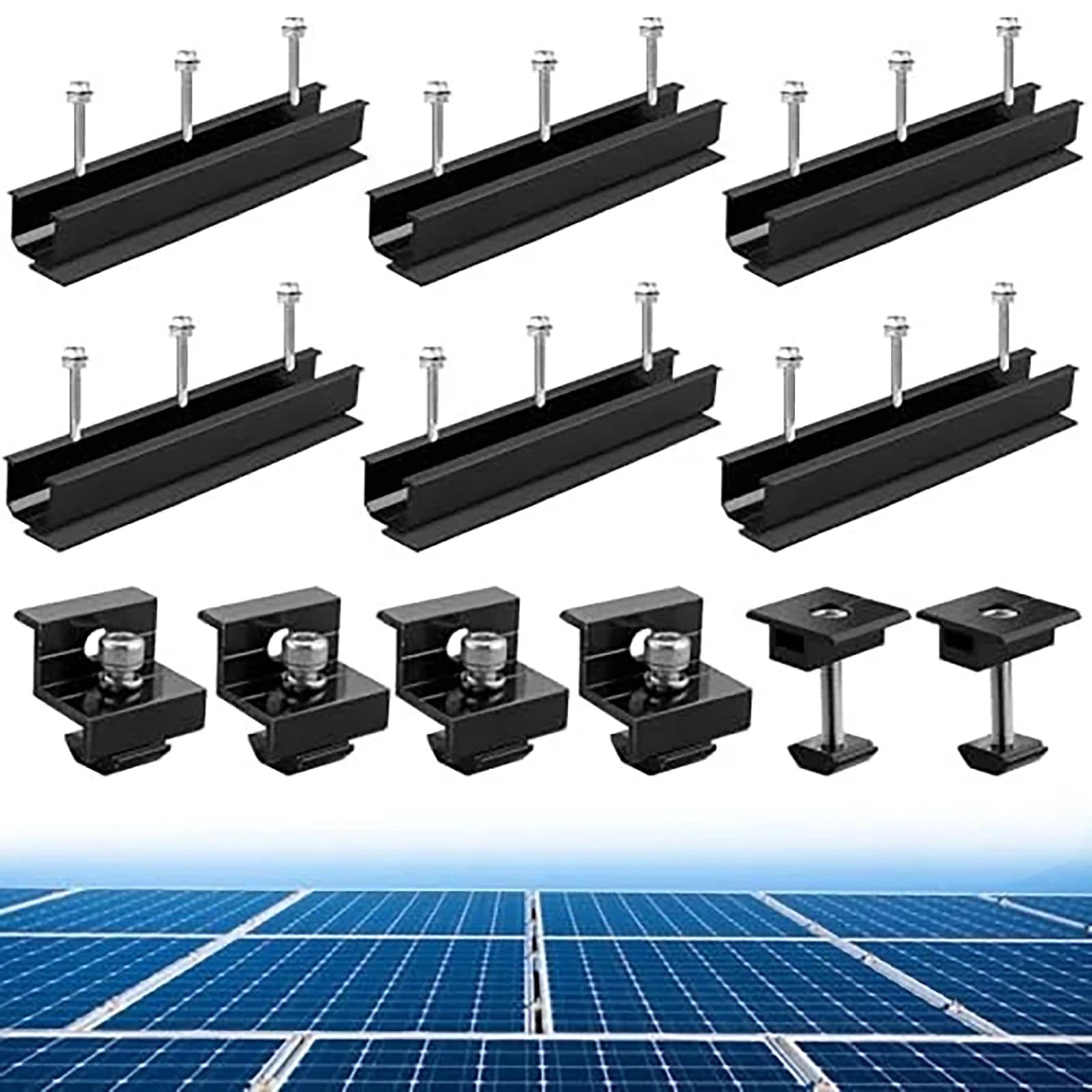 Kit staffa di montaggio per pannello solare da 6 pezzi Binario di montaggio in alluminio 30-35mm Staffa di morsetto centrale e terminale per binario di montaggio fotovoltaico per tetto piatto