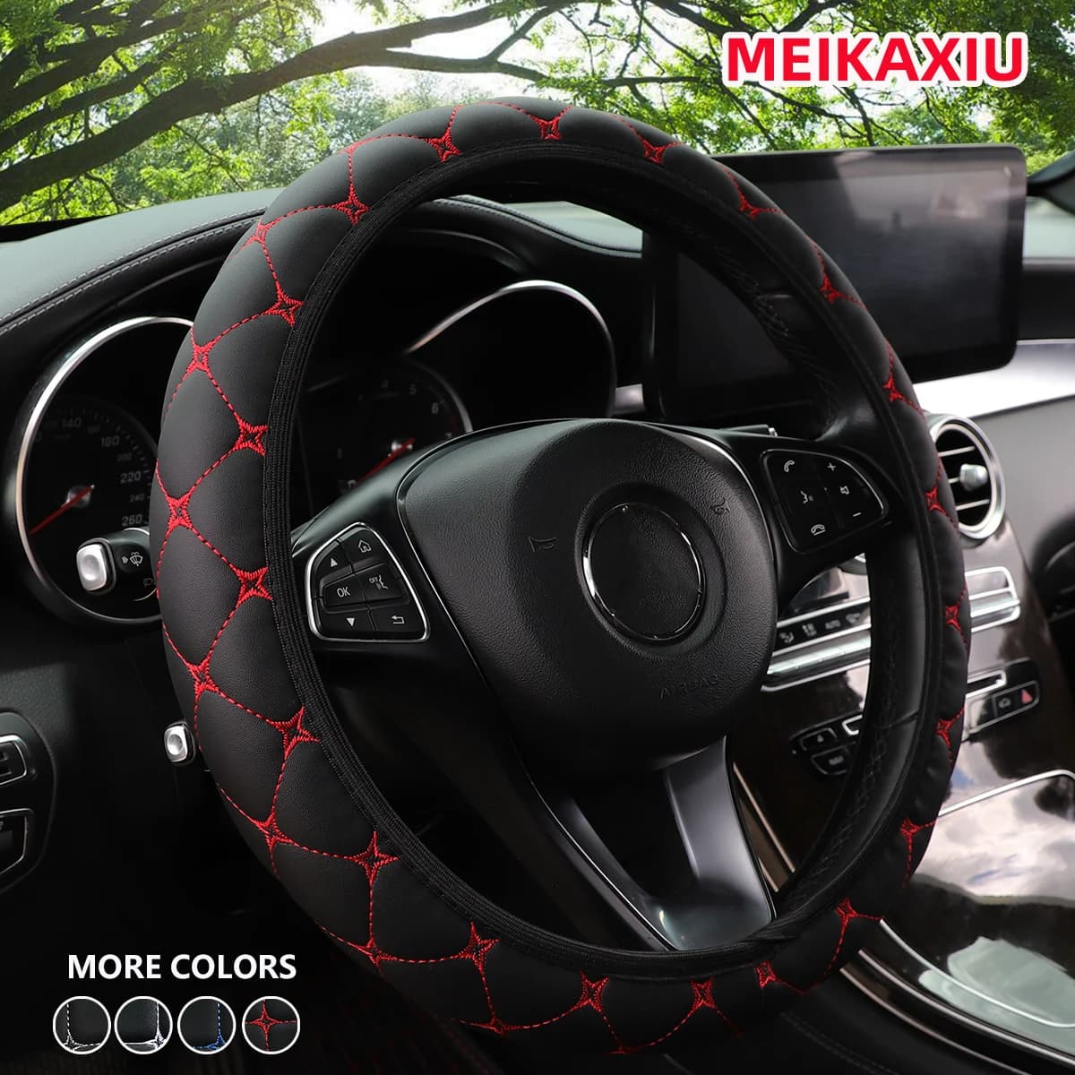 Square Car Seat Cover with PU Leather Embroidered Star Pattern for Interior Car Accessories Suitable for All Sea