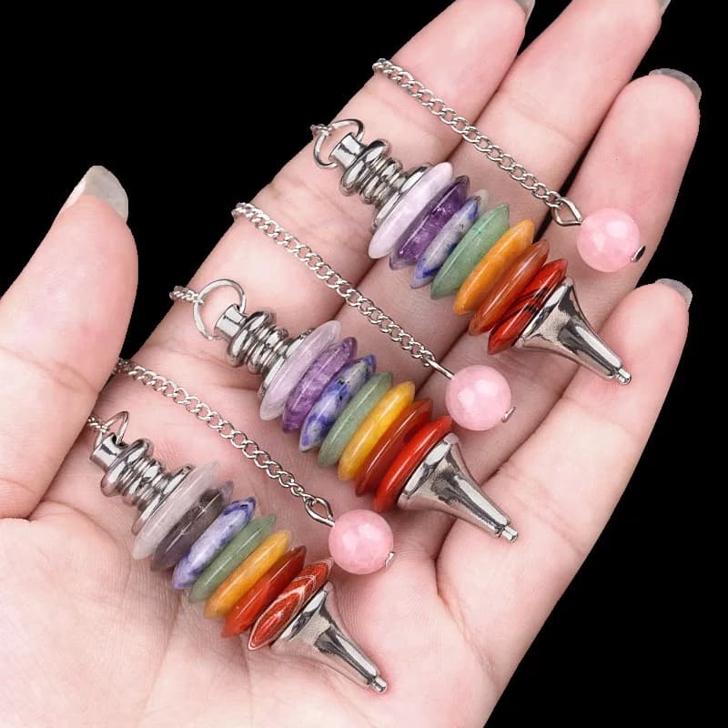 7 Chakra Pendente Pendolo per Divinazione Dowsing Pietra Naturale Originale Cristallo Quarzo Guarigione Meditazione Scrying Penduli X300