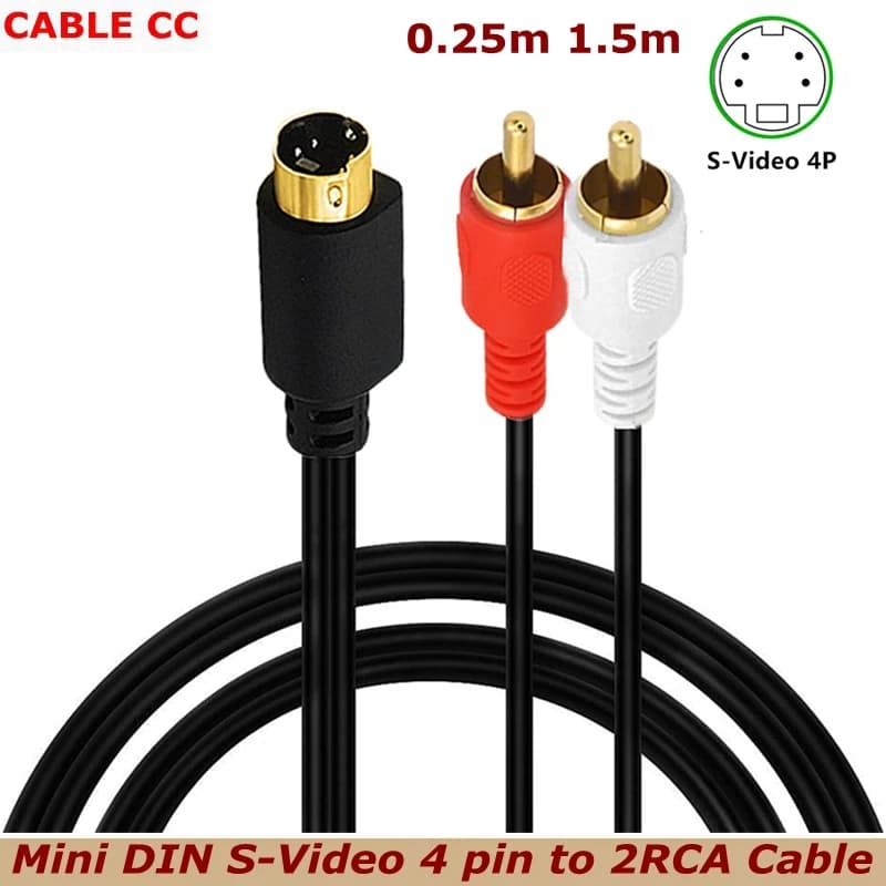 TV DVD Connection Cable S-Video and 2-RCA male to Mini DIN 4-pin Male Video Cable Combination 4-pin SVideo male cable,