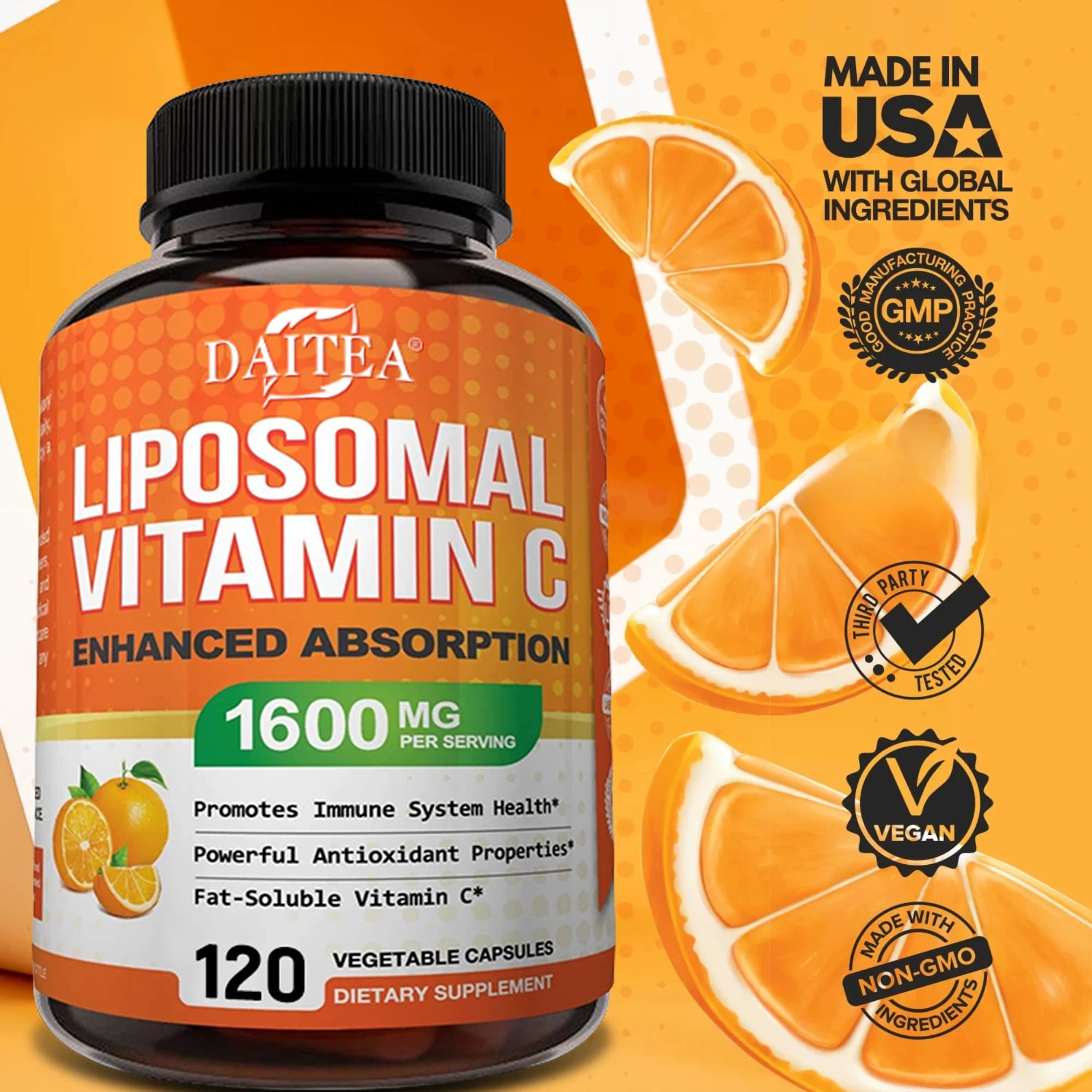 Vitamina C liposomale 1600 Mg - Vitamina C altamente assorbibile, solubile ai grassi, integratore antiossidante, sistema immunitario e potenziatore del collagene