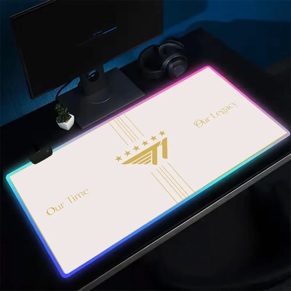 Tappetino per Mouse SKT T1 World Champion, Tappetino da Gaming Anime con LED, Tappetino da Scrivania Retroilluminato in Gomma XXL RGB