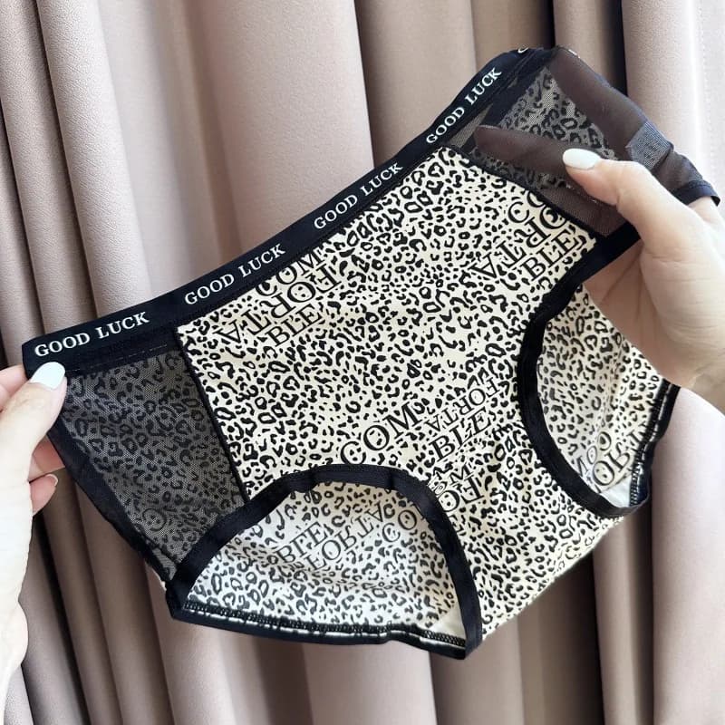 SP&CITY Women's high elasticity leopards mid-life in breathable mesh excavates out soft thin panties without seams