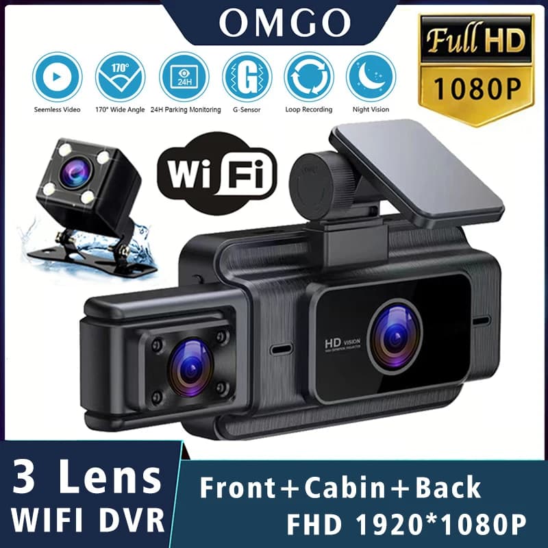 Wifi 3 channel Dash Cam Cabin Lens Car Dvr 1080P Internal Camera Vehicle Recorder Dashcam Video Recorder Camera Box Black