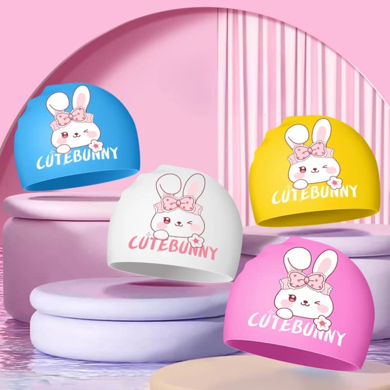 Elastic Soft Silicone Swim Head Rabbit Cartoon Swimwear High Elastic Soft Elastic Ear Guard Waterproof Kids Swimming Head