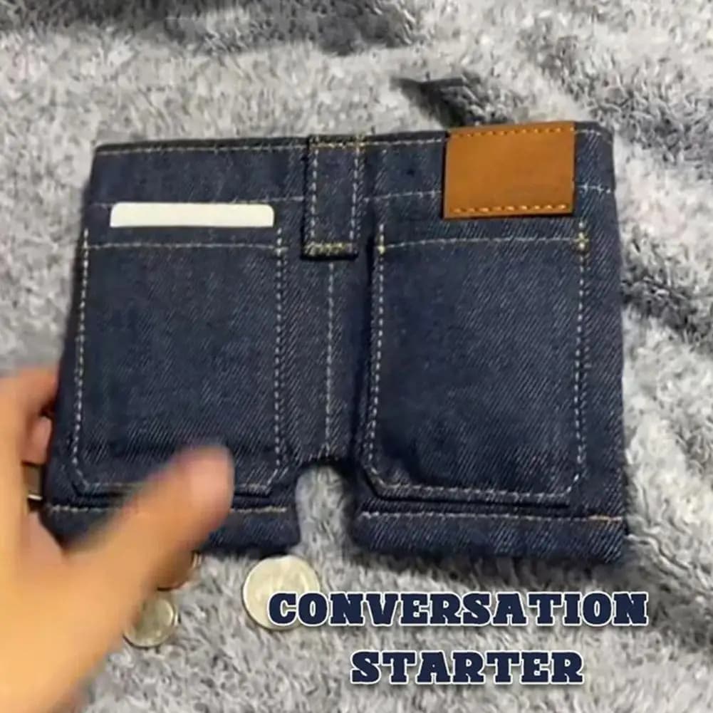 Portafoglio Mini Jeans Tascabile, Portamonete Pieghevole a Forma di Jeans, Porta Carte Unico, Mini Portamonete in Jeans