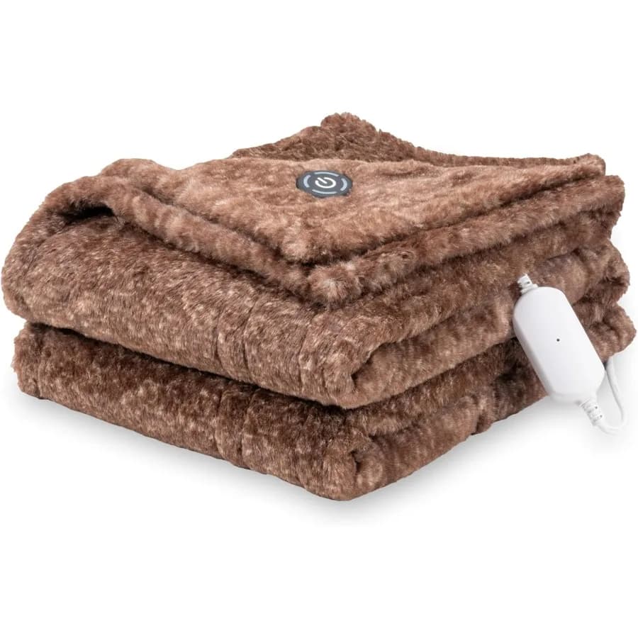 Coperta riscaldata Grace Fur to Loftmink Coperta elettrica reversibile con 4 livelli di calore Riscaldamento rapido Coperta stampata per divano e