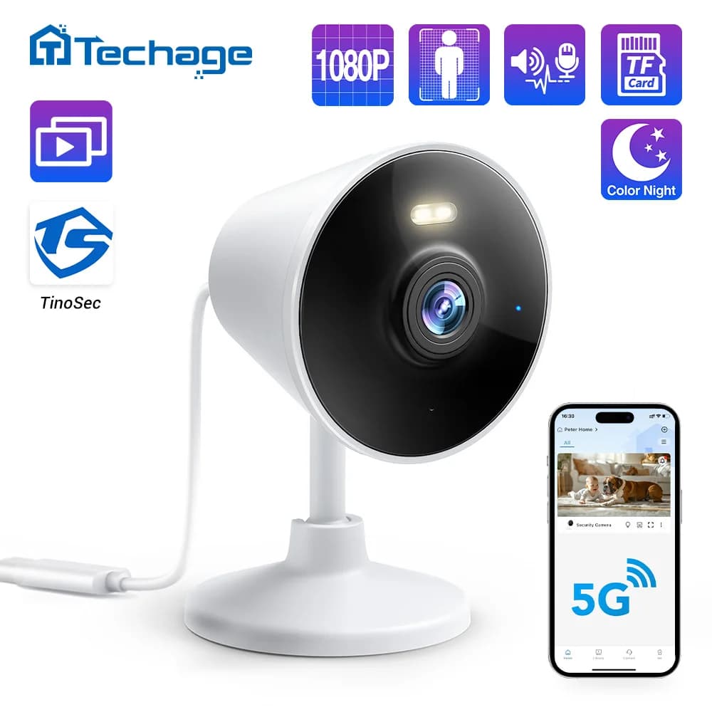 Techage 2MP HD 1080P Telecamera IP wireless Mini telecamera di sicurezza WiFi domestica Audio bidirezionale Rilevamento umano interno Supporto Alexa