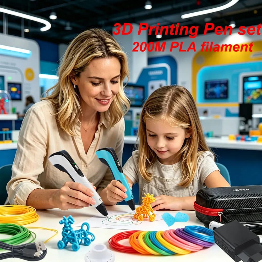 2026 Popular 3D Printing Pen with LCD Display Power Adapter Travel Case PLA Filament Children's Birthday Christmas Creative Gift